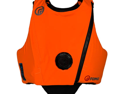 Orange hi Vis Fomo Body Protector with black accents on a white background