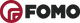 FOMO logo with red circular design and black text on a blue background