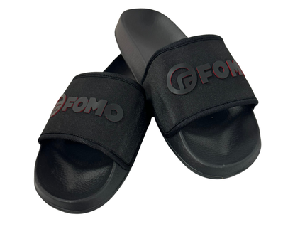 Black slides with 'FOMO' branding on a white background