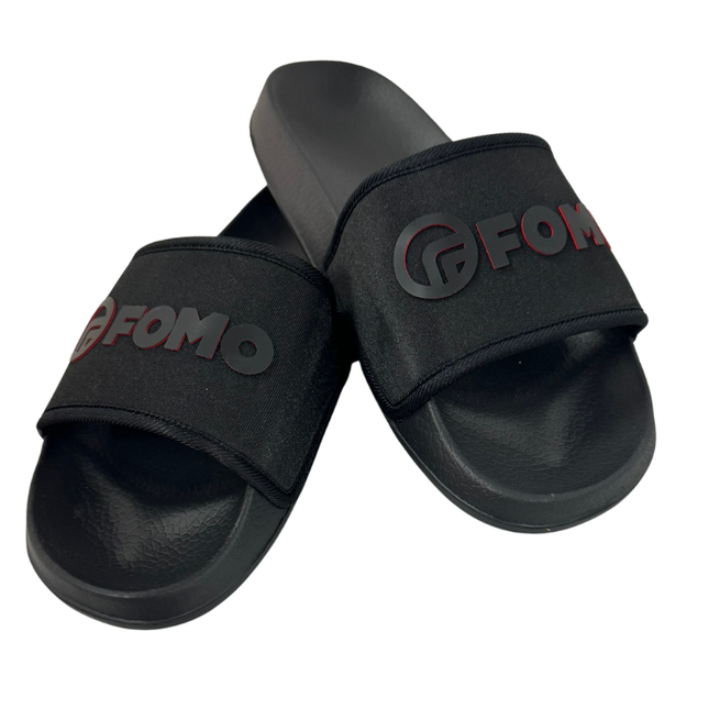 Black slides with 'FOMO' branding on a white background