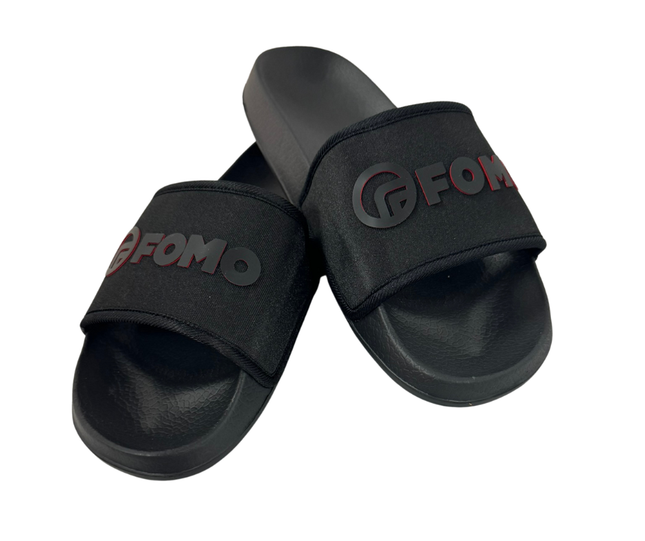 Black slides with 'FOMO' branding on a white background