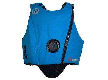 Blue Fablack zipper on a white background body protector 