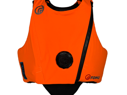 Orange Hi Vis body protector with black accents on a white background